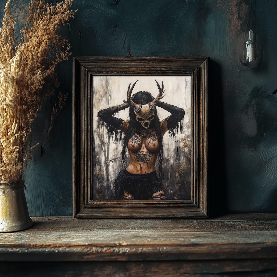 Norse Witch Art Print, Creepy Occult Goth Woman - Image 4