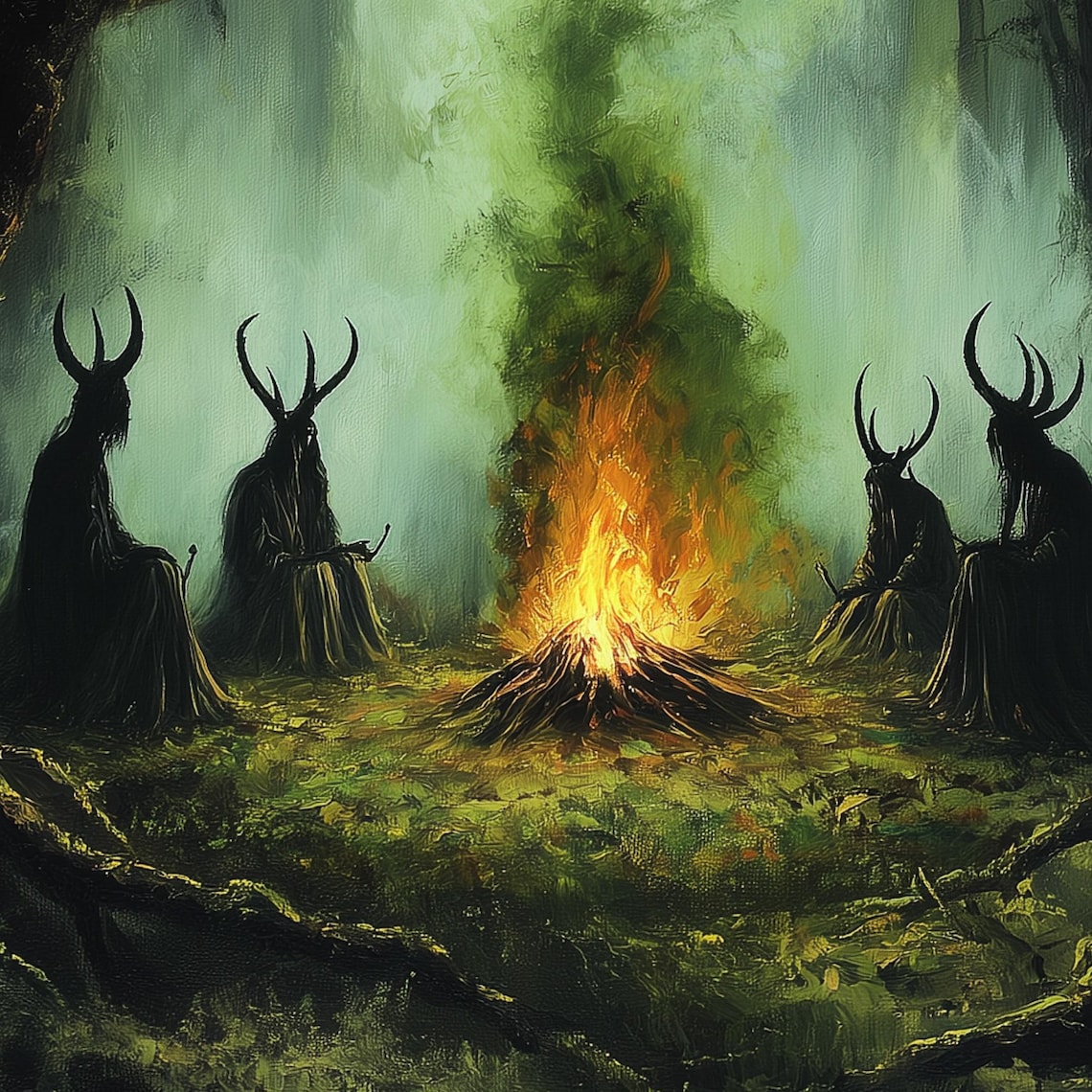 Forest Horned Witches Magic Fire Art Print - Image 6