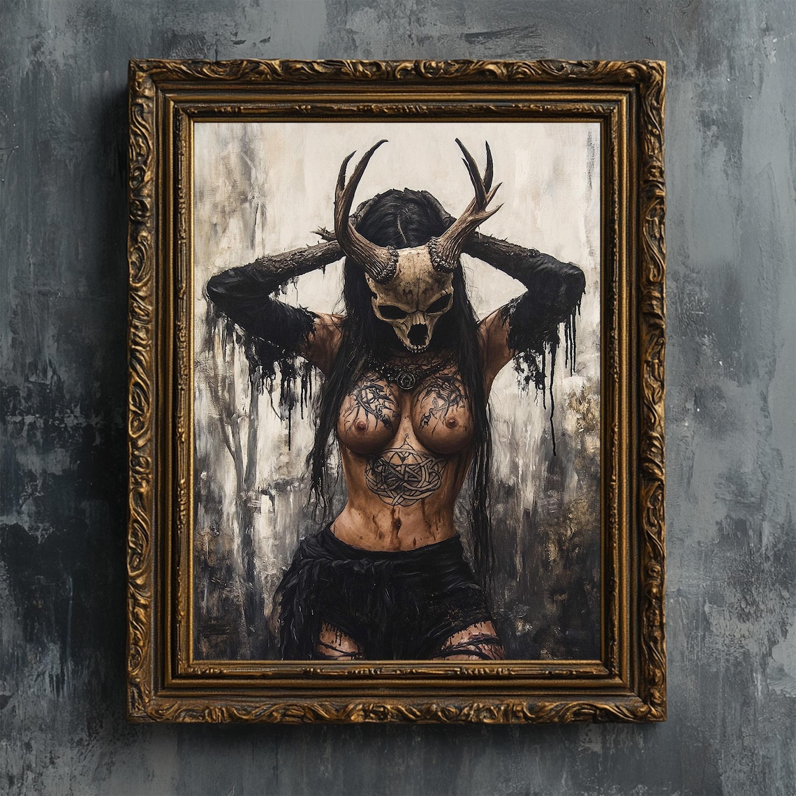 Norse Witch Art Print, Creepy Occult Goth Woman - Image 2