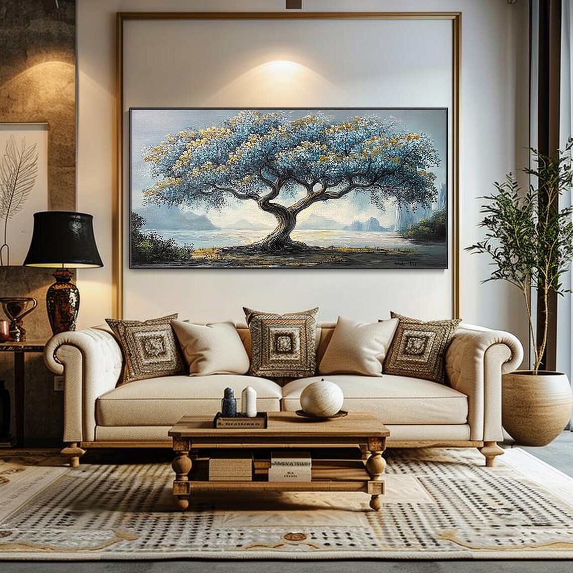 Hand Painted 3d Tower Tree Boho Style Wall Decor Art Living Room Hotel Thick Texture Large Modern Art Bright Colors Original Artwork - Image 2