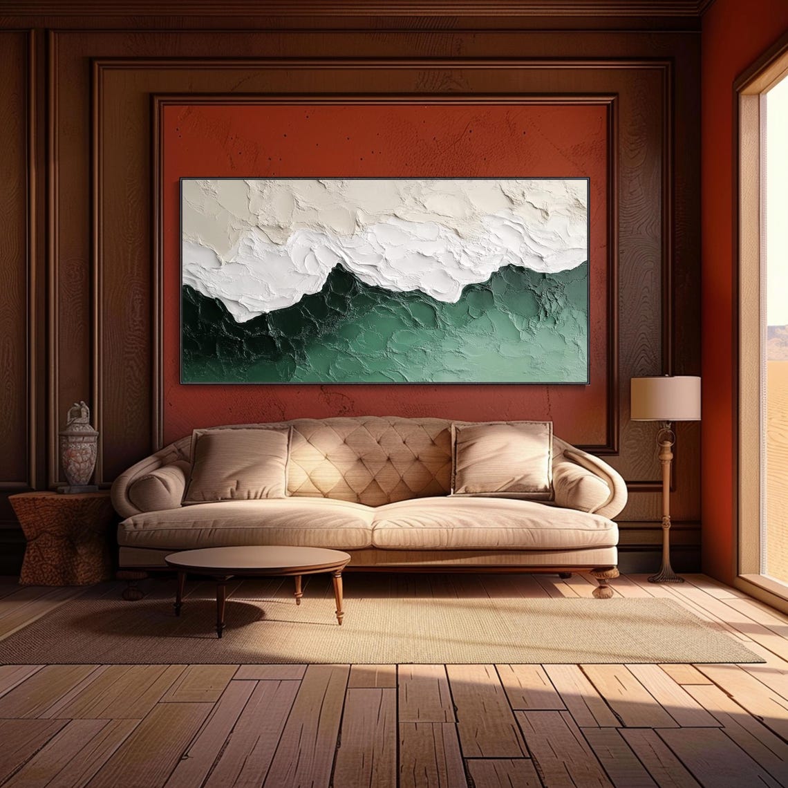 3d Green Minimalist Beach Painting Textured Wall Art Ocean Wave Painting On Wabi Sabi Wall Art Living Room Painting Fashion Decor - Image 2