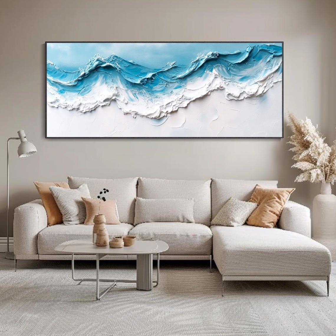 White Turquoise Ocean Waves 3D Textured Abstract Oil Painting Wall Art - Image 5