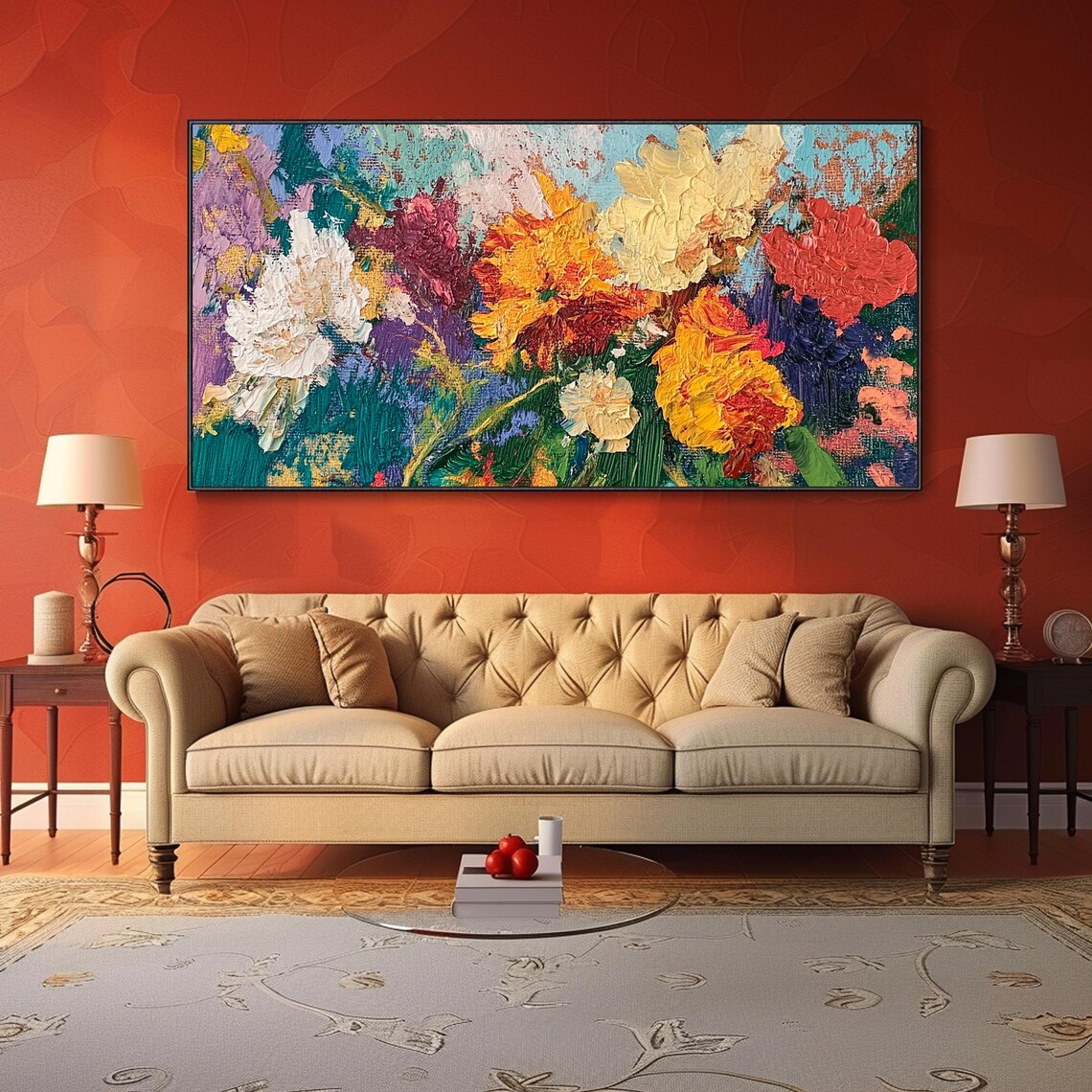 Bold Colorful Floral Bouquet Impasto Garden Flowers Wall Art - Image 3