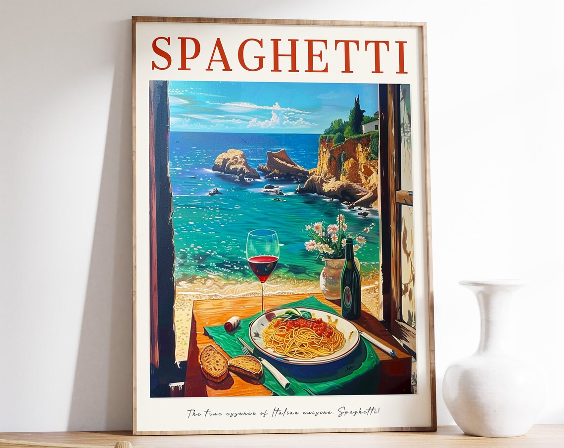 Spaghetti Retro Food Art Print, Kitchen Decor