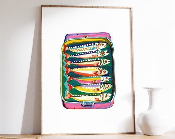 Fish Art Print Sardines Poster Food Art Seafood Poster Vintage Kitchen Decor Restaurant Decor Food Poster Cafe Poster Fish Poster