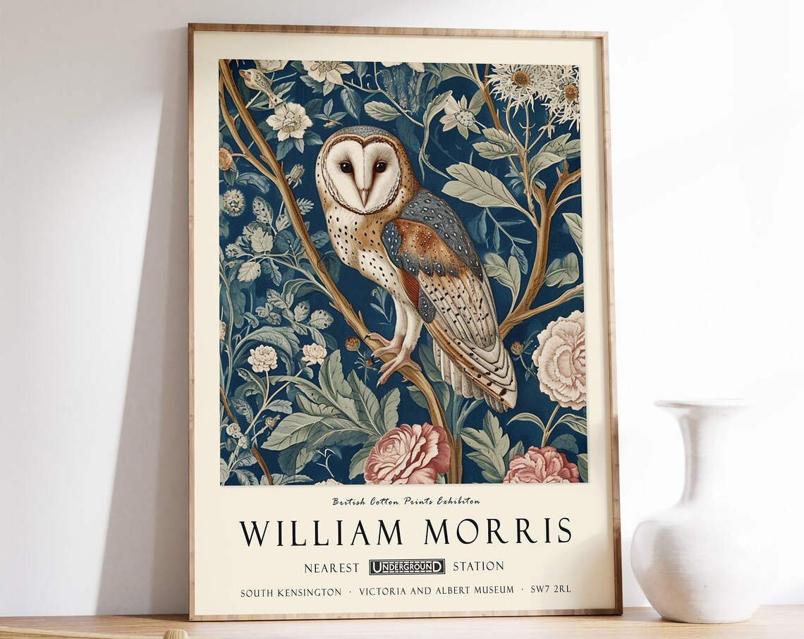 William Morris Owl Poster, Vintage Exhibition Art Print