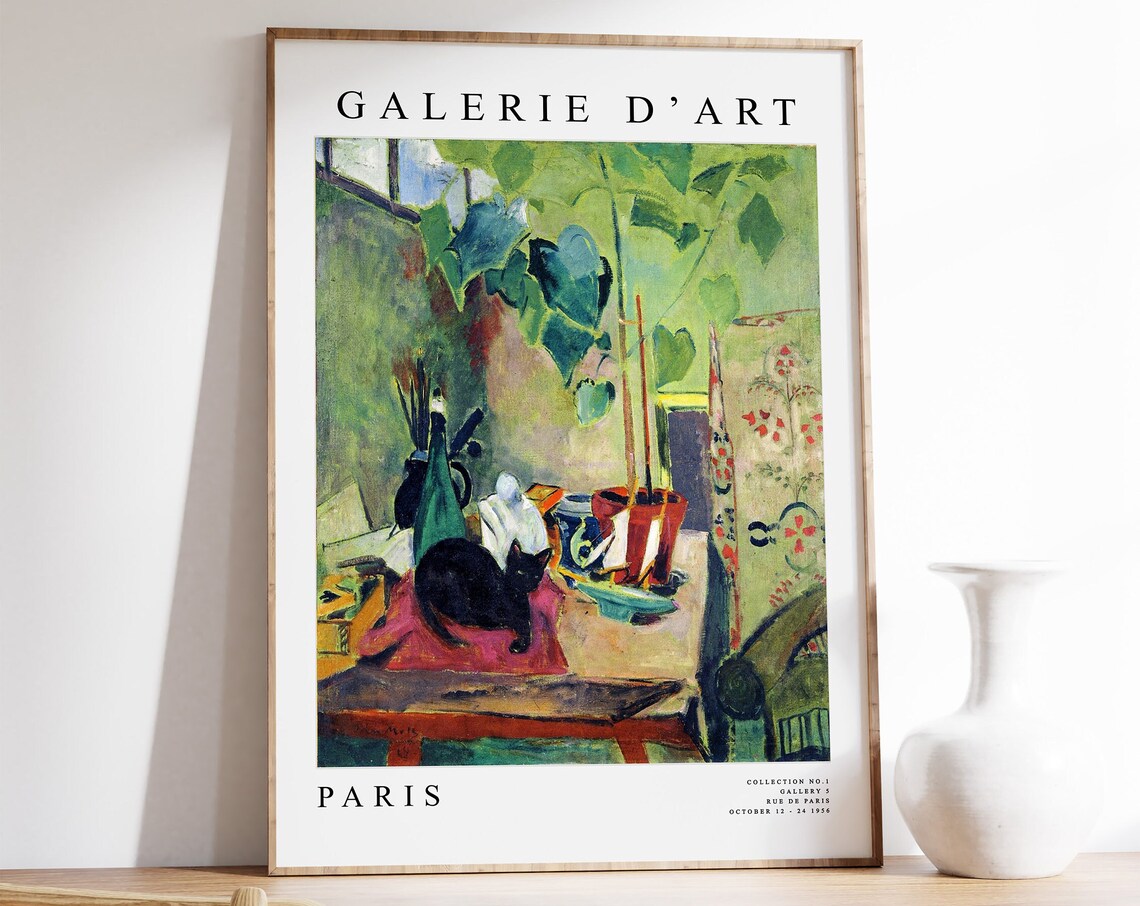 Paris Galerie d Art Black Cat Exhibition Poster 1936 Plants Art