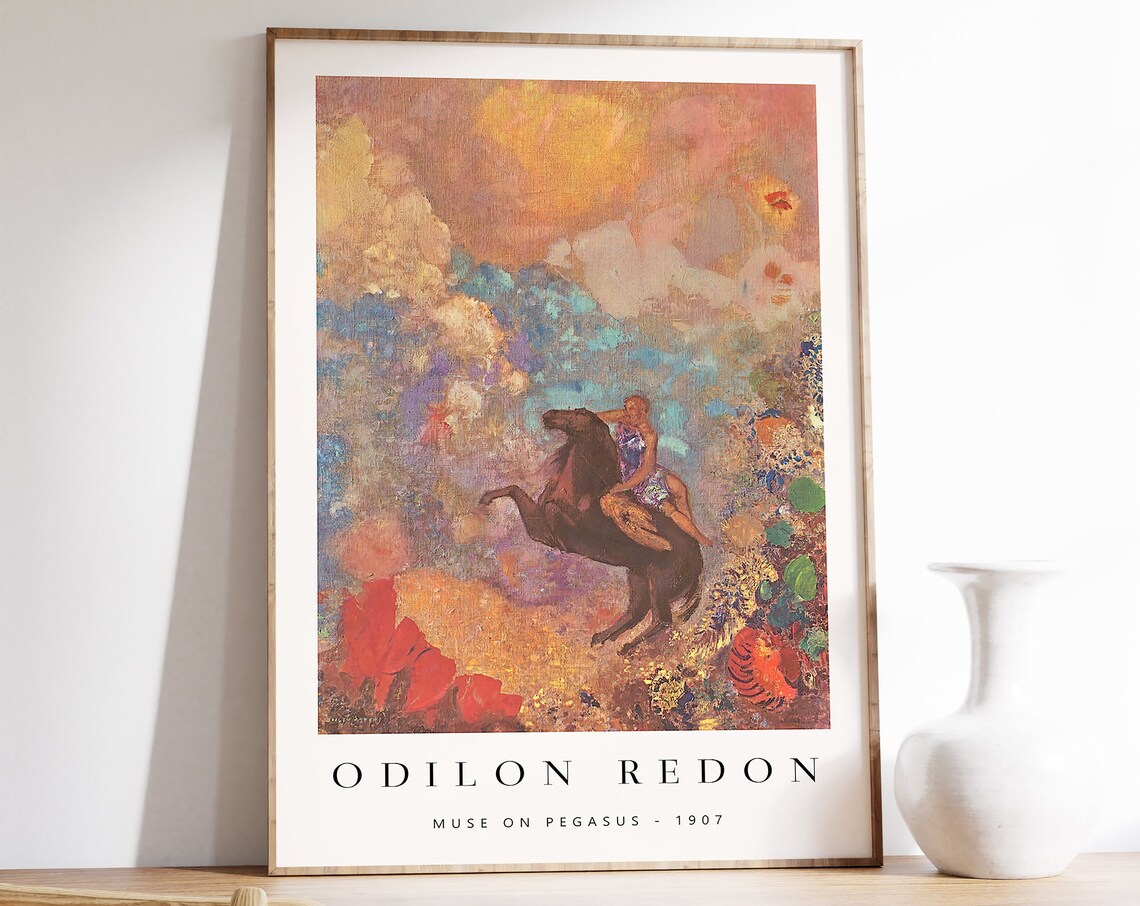 Odilon Redon Muse on Pegasus Horse Art Poster