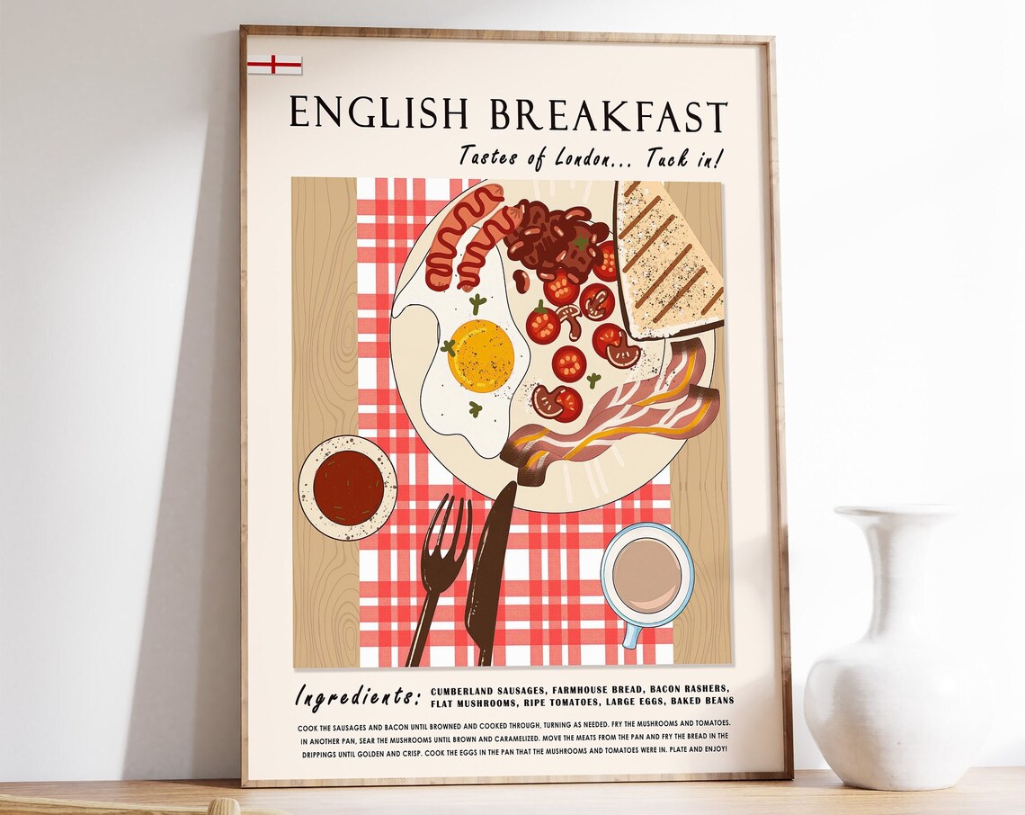 English Breakfast Full English Fry Up Kitchen Recipe Art Poster