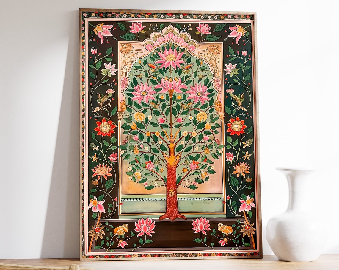 Indian Pichwai Tree Of Life Traditional Sacred Floral Art Poster