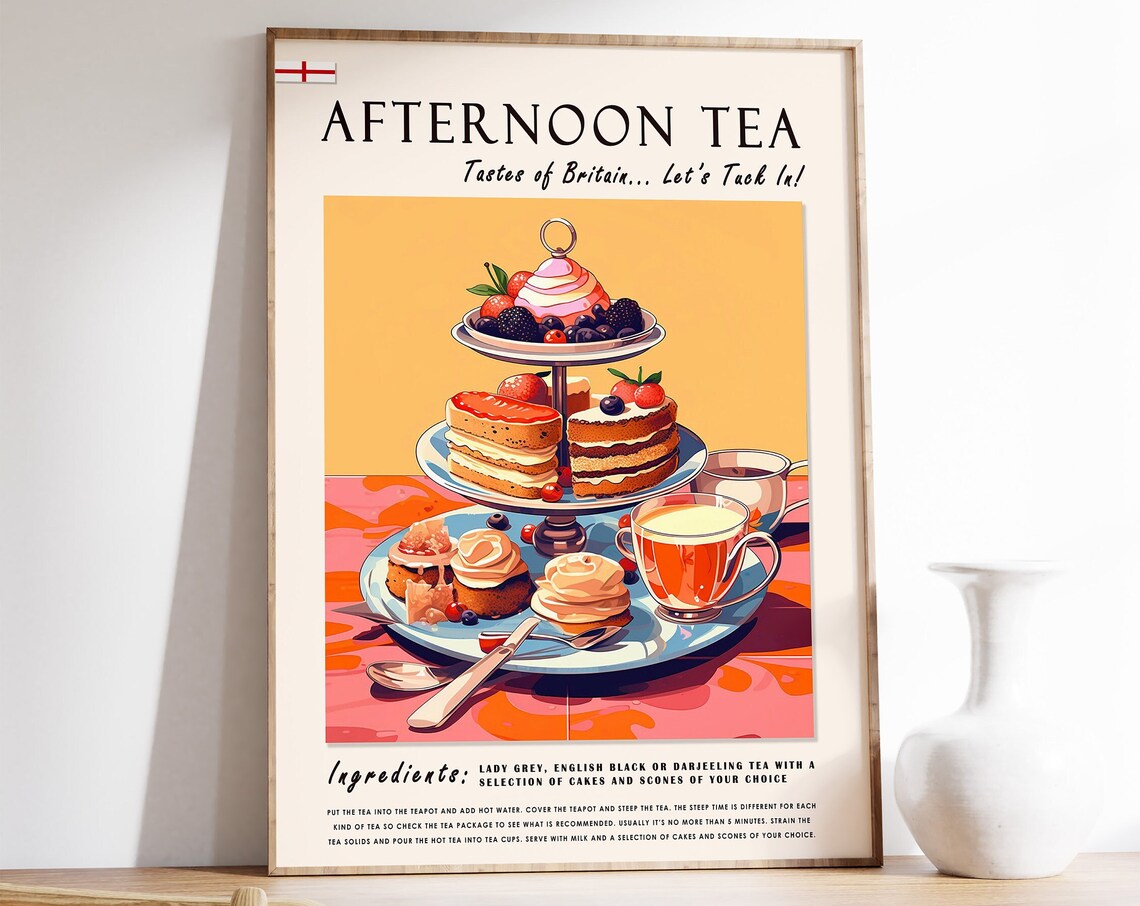 Afternoon Tea Food Poster, English Kitchen Decor
