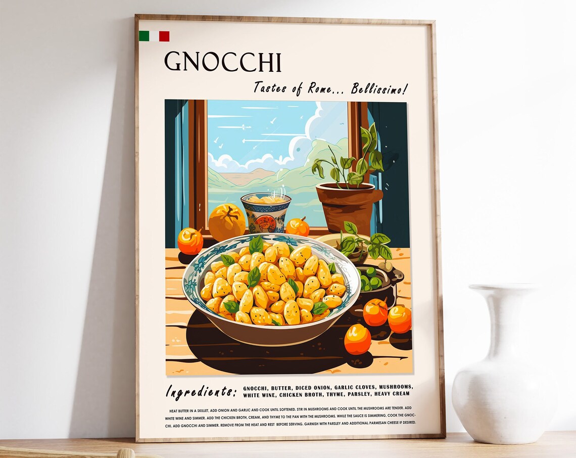 Gnocchi Italian Recipe Kitchen Poster Tastes of Rome Food Art