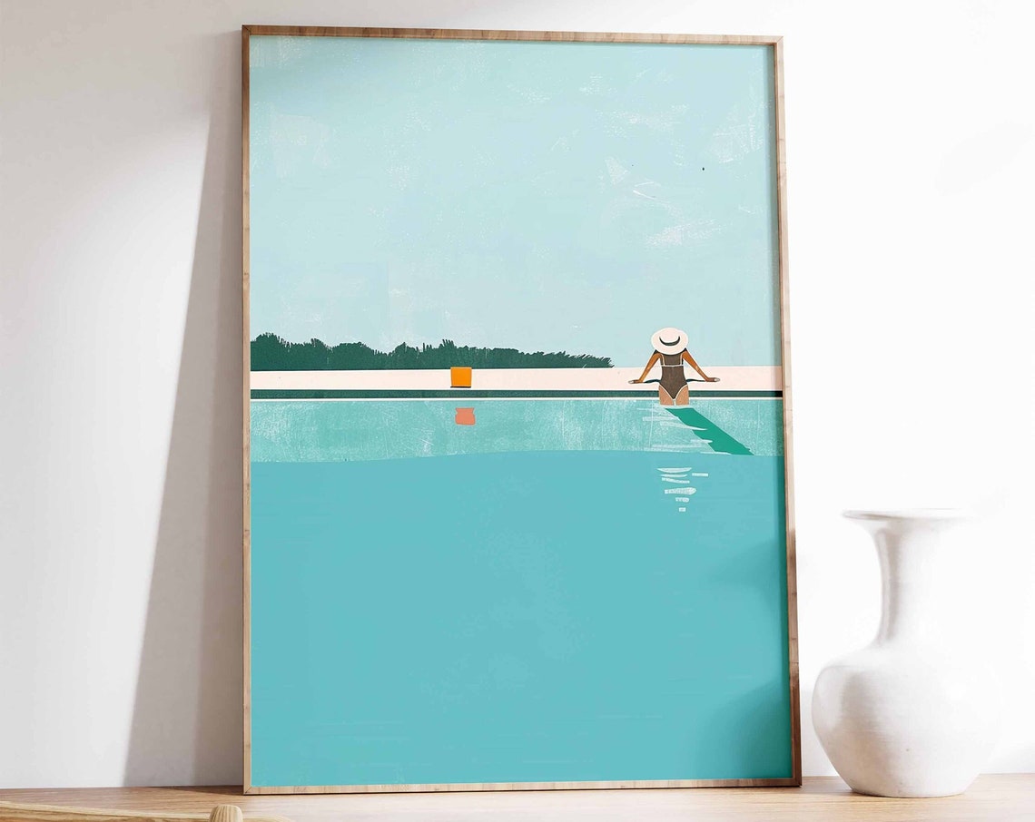Minimalist Woman Diving Into Infinity Pool Horizon Summer Poster