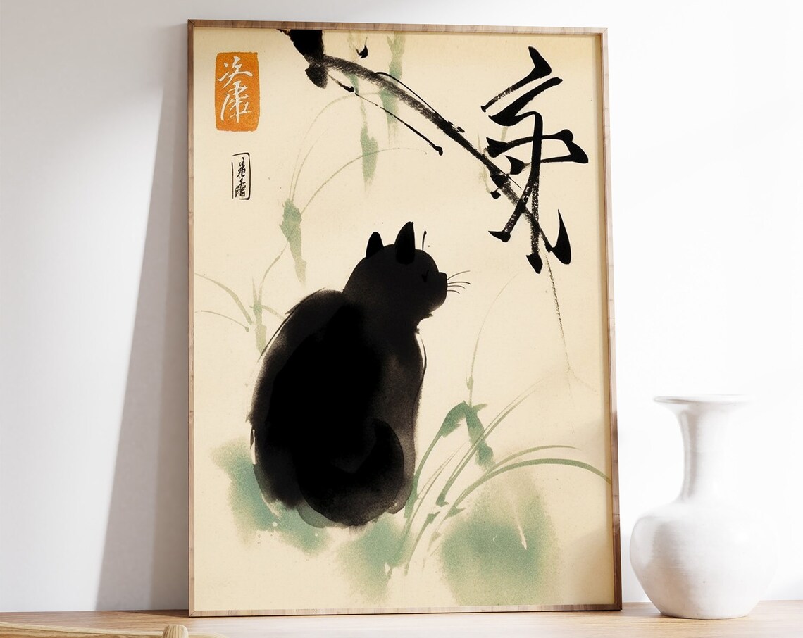 Vintage Japanese Cat Poster, Ukiyo-E Cat Print
