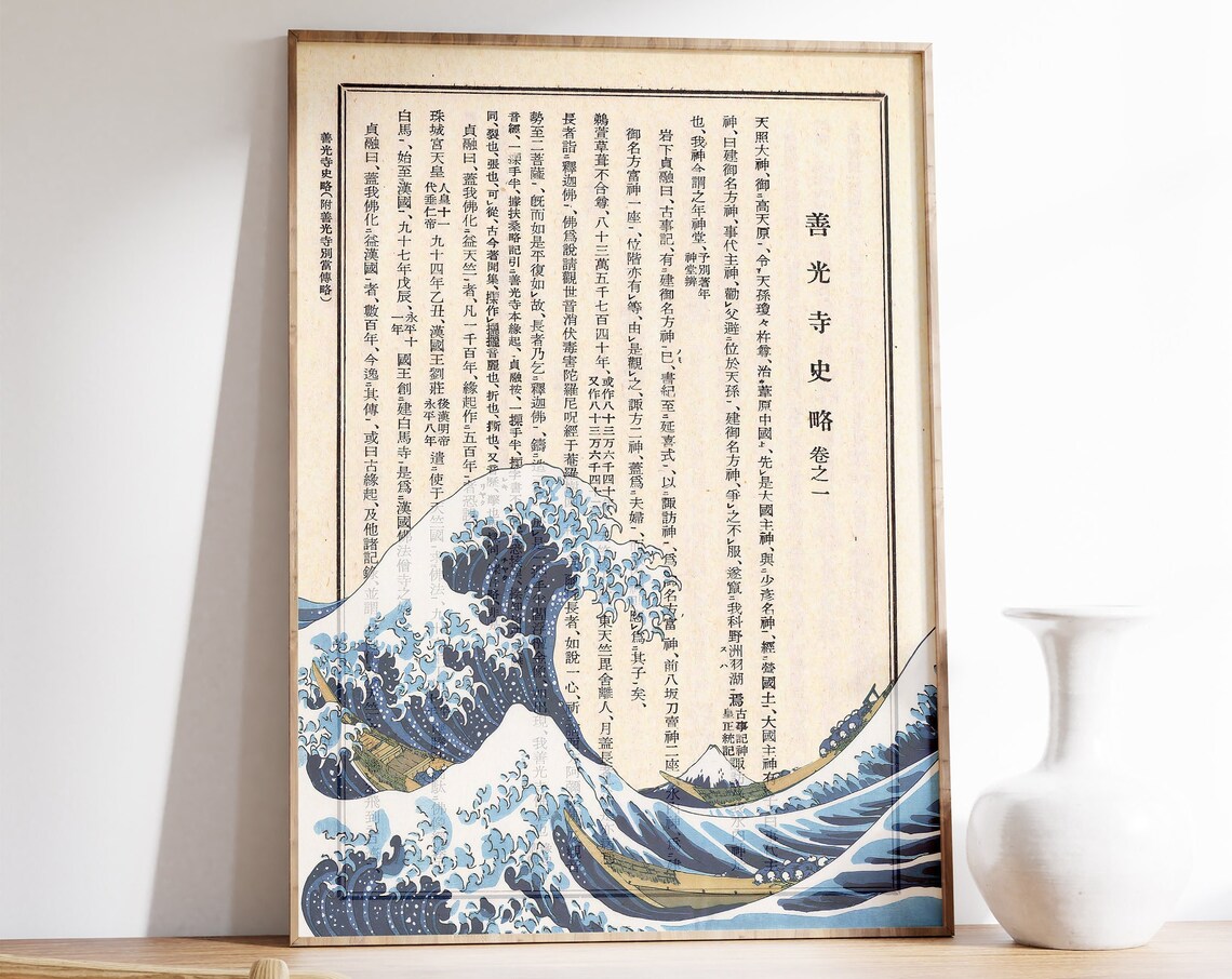 Katsushika Hokusai Great Wave Japanese Calligraphy Art Print