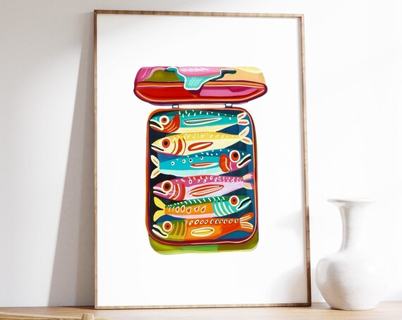 Fish Art Print Sardines Poster Food Art Seafood Poster Vintage Kitchen Decor Restaurant Decor Food Poster Cafe Poster Fish Poster