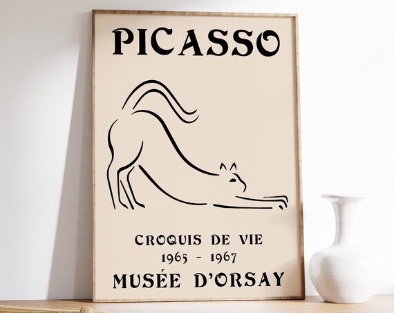 Picasso Vintage Exhibition Poster The Cat Cat Poster Cat Print Cat Lovers Gift Minimalist Art Print Animal Art Line Art A1a2a3a4