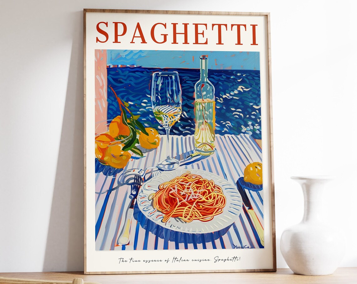 Spaghetti Vintage Food Print, Italian Cafe Decor