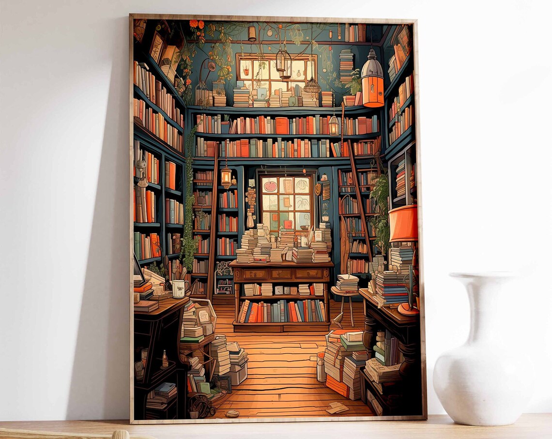 Vintage Book Store Poster, Reading Gift Art Print