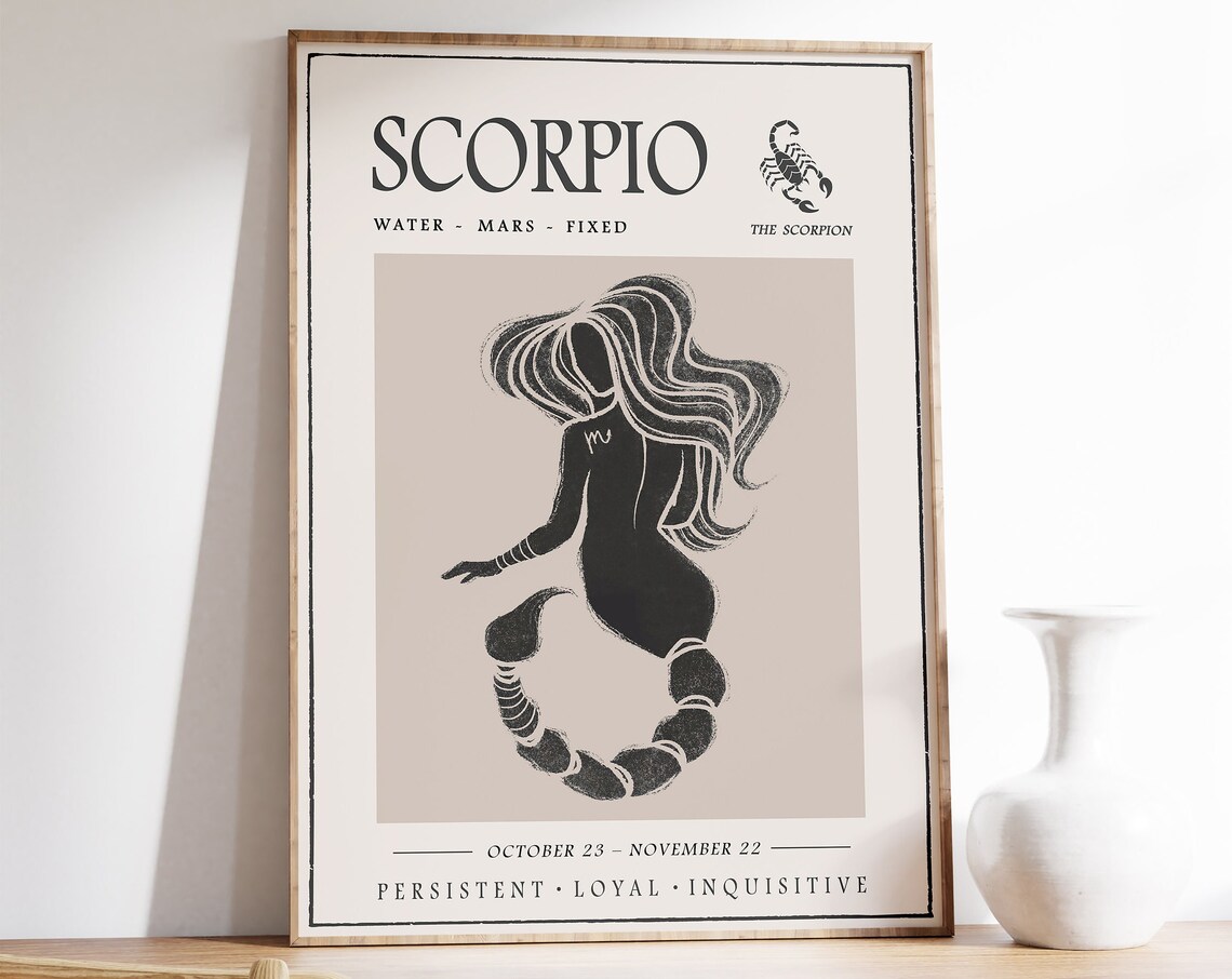 Scorpio Star Sign Poster, Boho Astrology Art Print