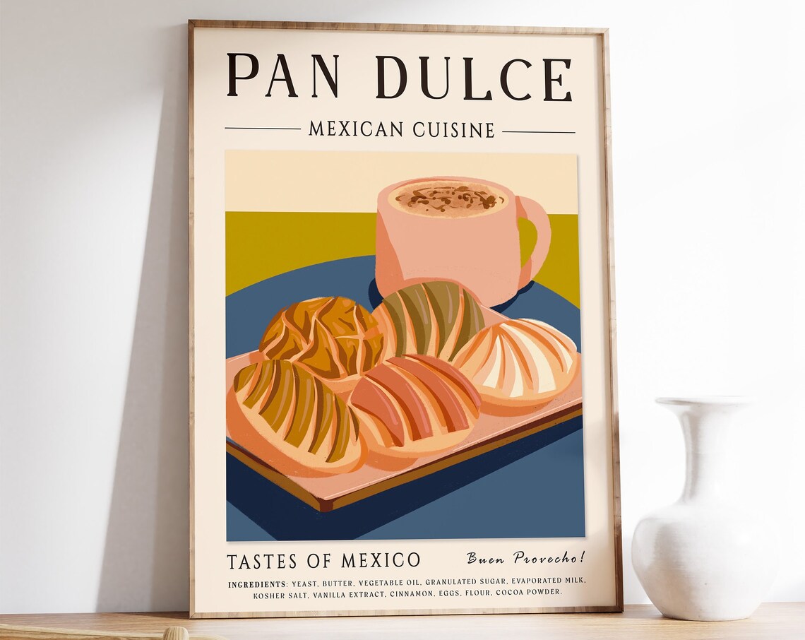 Mexican Food Pan Dulce Travel Poster, Kitchen Decor