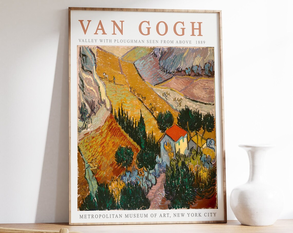 Van Gogh Valley With Ploughman Art Print