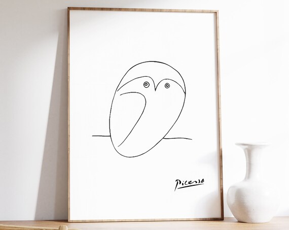 Picasso Owl Line Art Poster Print, Minimalist