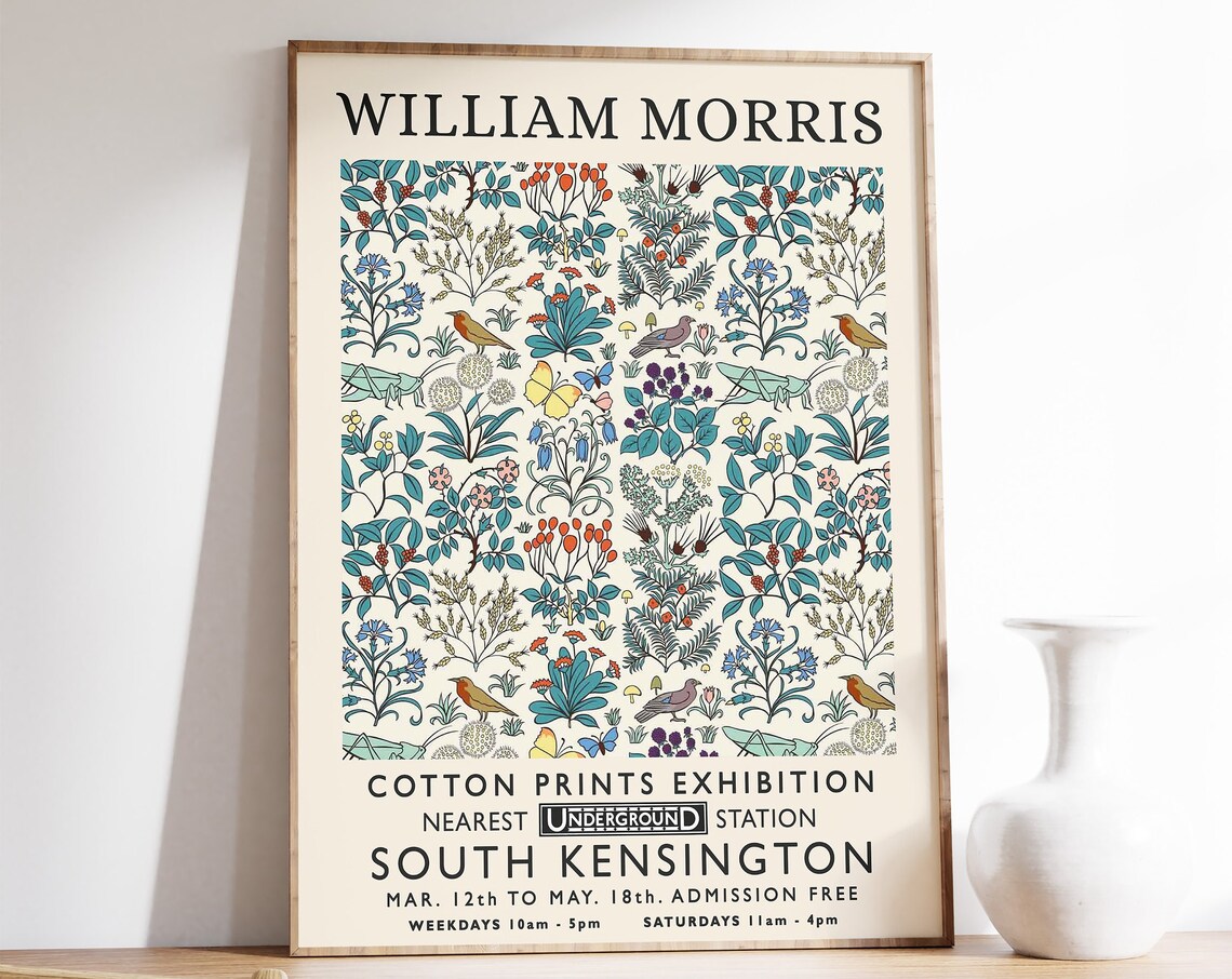 William Morris Floral Birds Cotton Prints Exhibition Art Poster