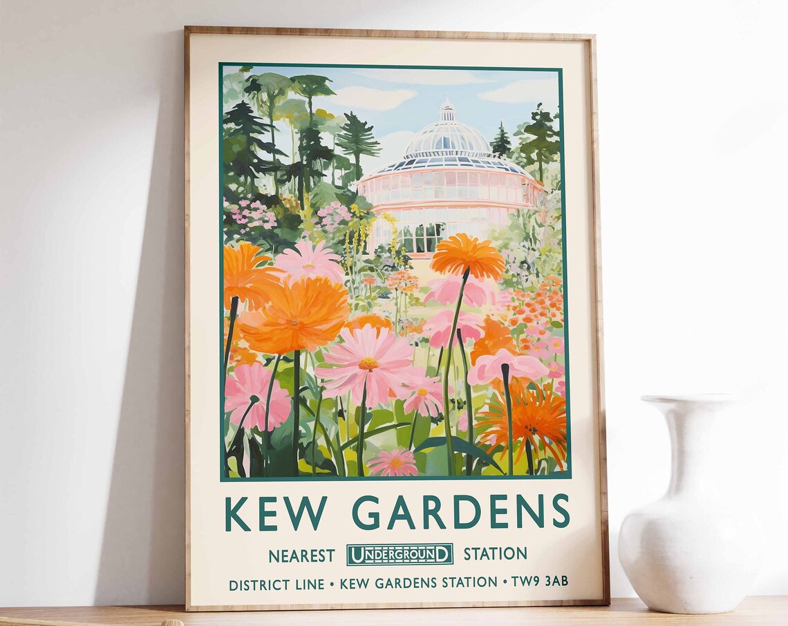 Kew Gardens London Underground Style Botanical Flower Travel Poster