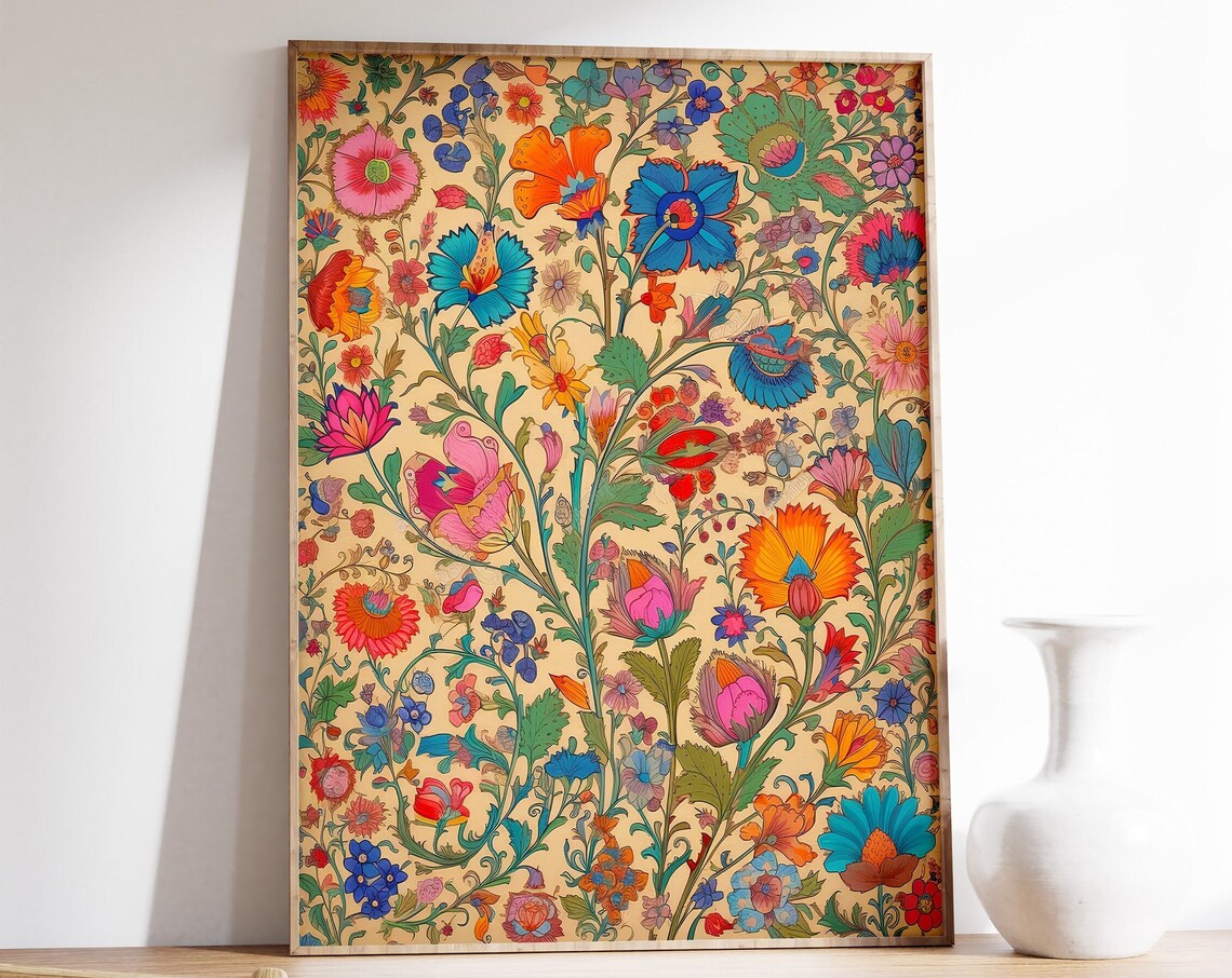 Indian Floral Print, Traditional Floral Decor Poster