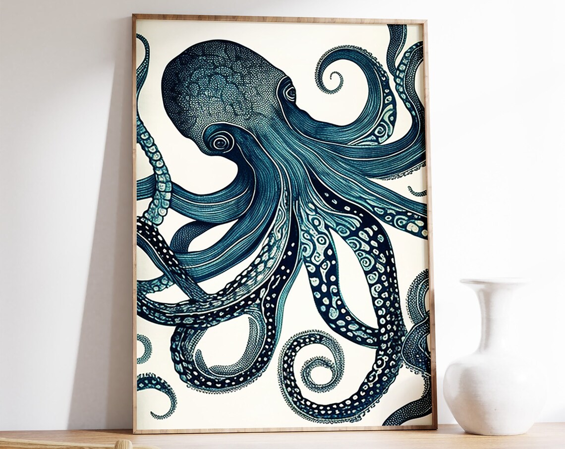 Vintage Octopus Art Print, Retro Sea Life Poster