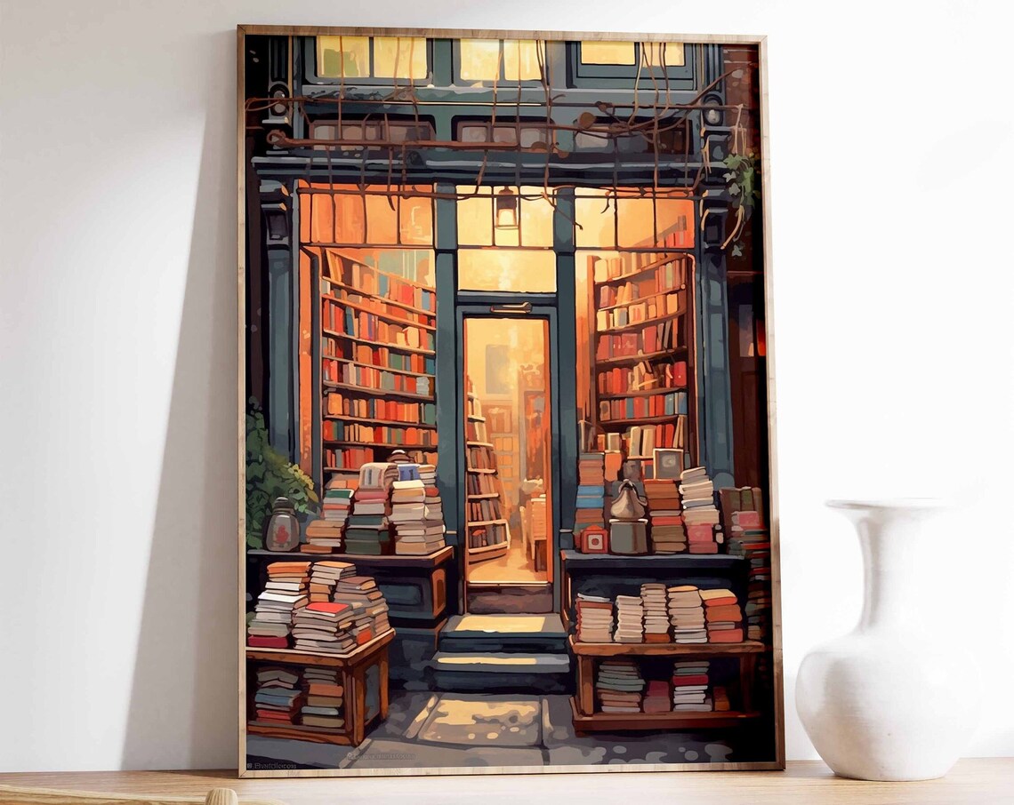 Vintage Book Store Poster, Retro Book Lovers Gift