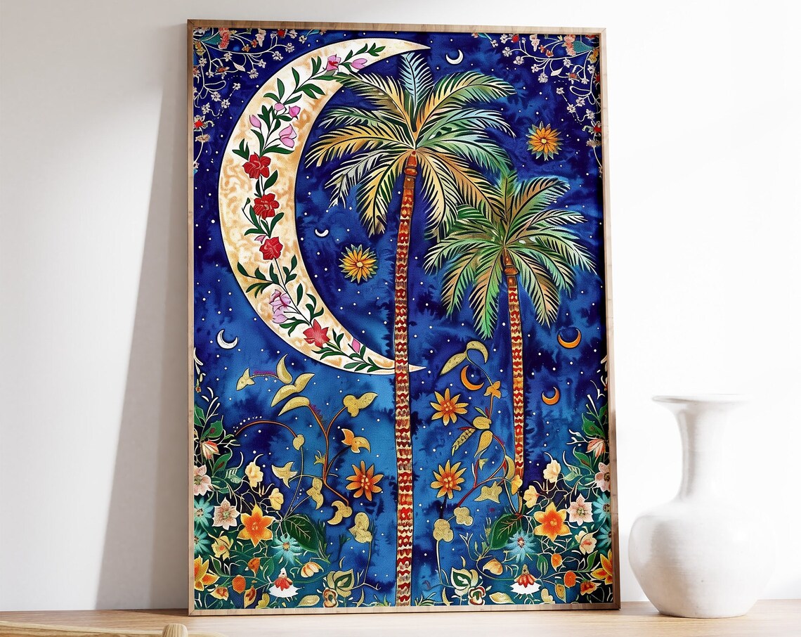 Islamic Floral Art Poster, Traditional Middle Eastern Decor