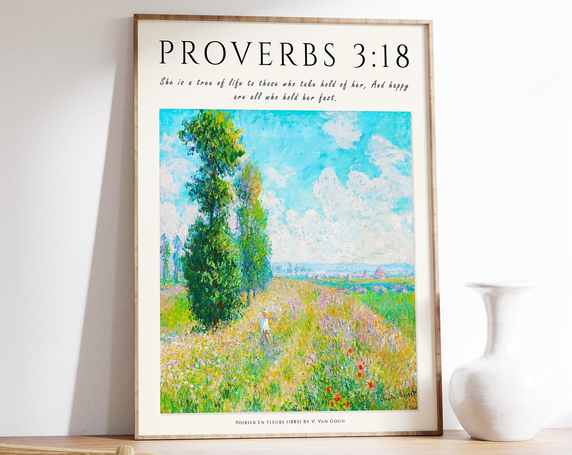 Bible Verse Poster, Van Gogh-Inspired Floral Print