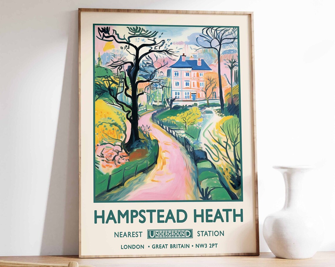 Hampstead Heath London Underground Station Vintage Travel Poster