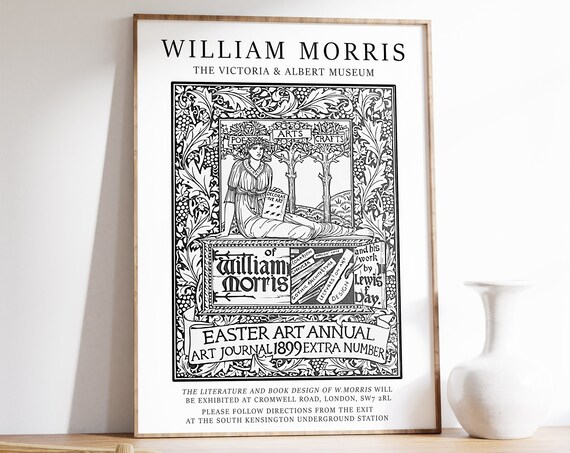 William Morris Floral Bird Exhibition Poster, Vintage Style