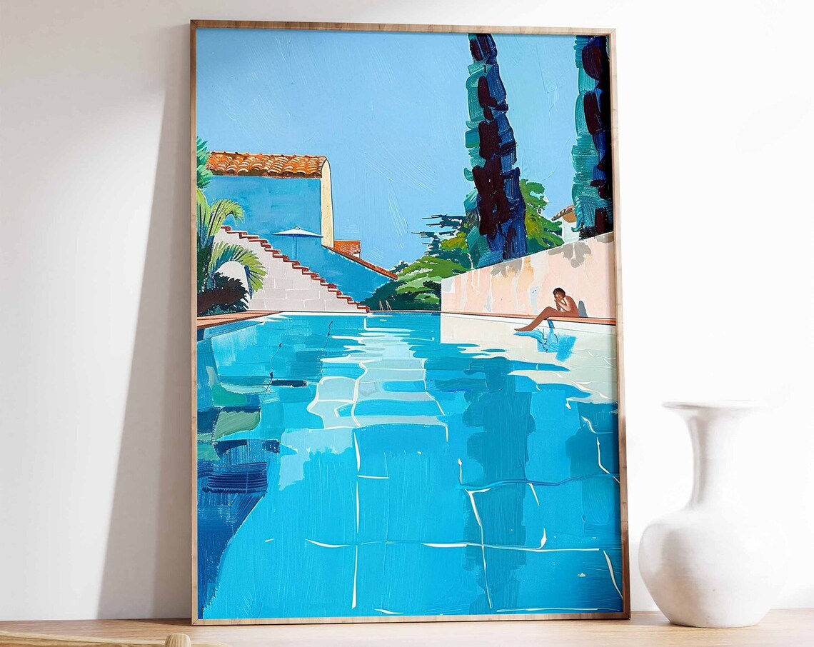 Woman by the Pool Mediterranean Villa Turquoise Water Poster