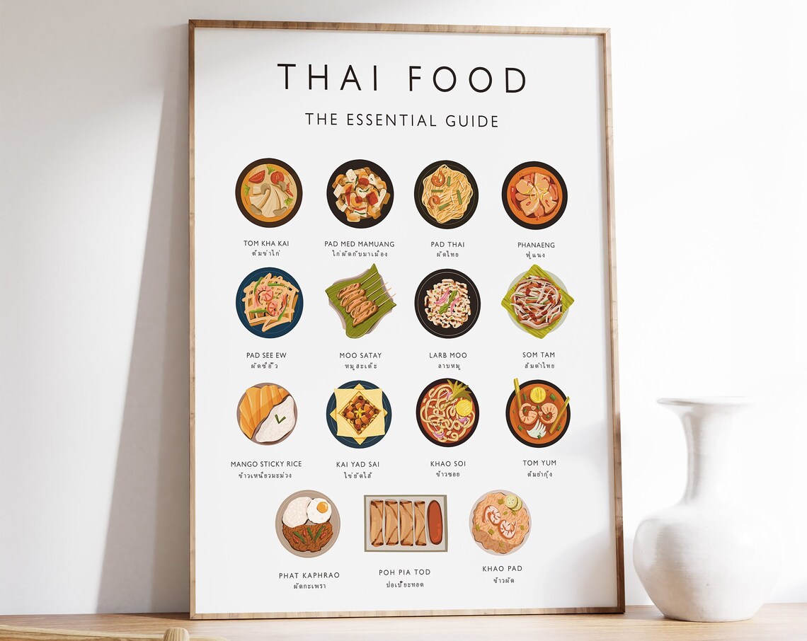 Thailand Food Art Print, Retro Kitchen Poster