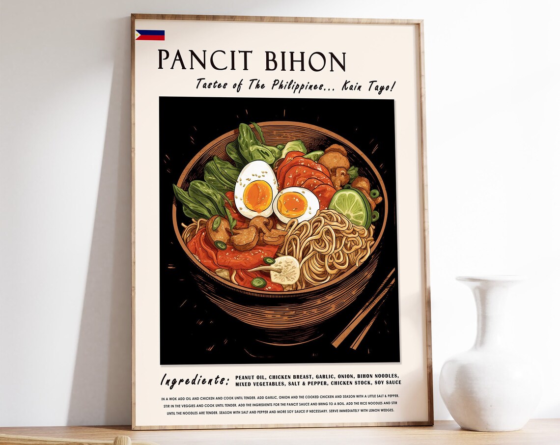 Pancit Bihon Filipino Food Art Print, Kitchen Decor