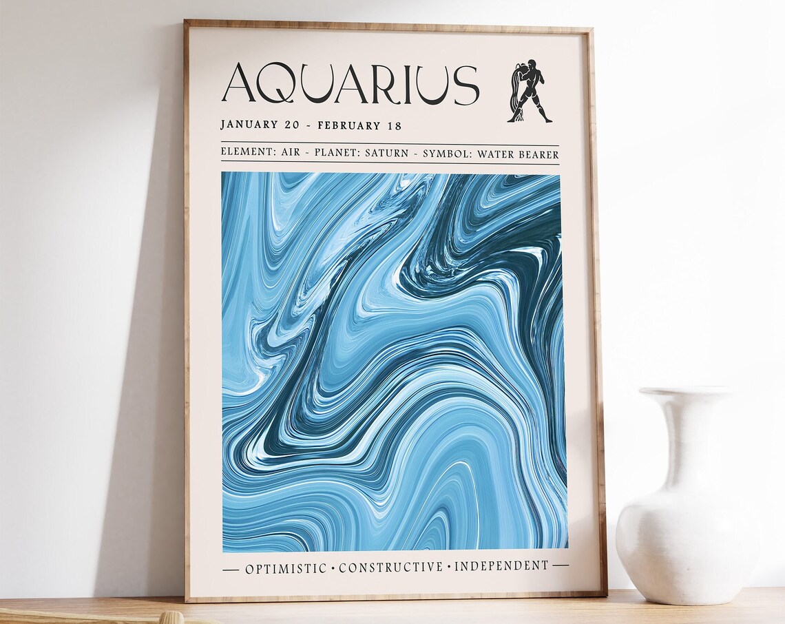 Aquarius Star Sign Art Print, Boho Bedroom Decor