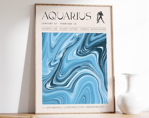 Aquarius Star Sign Art Print, Boho Bedroom Decor