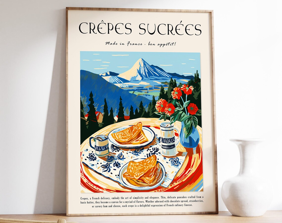 Sweet French Crepes Mountain Scene Kitchen Art Poster Gift Scene
