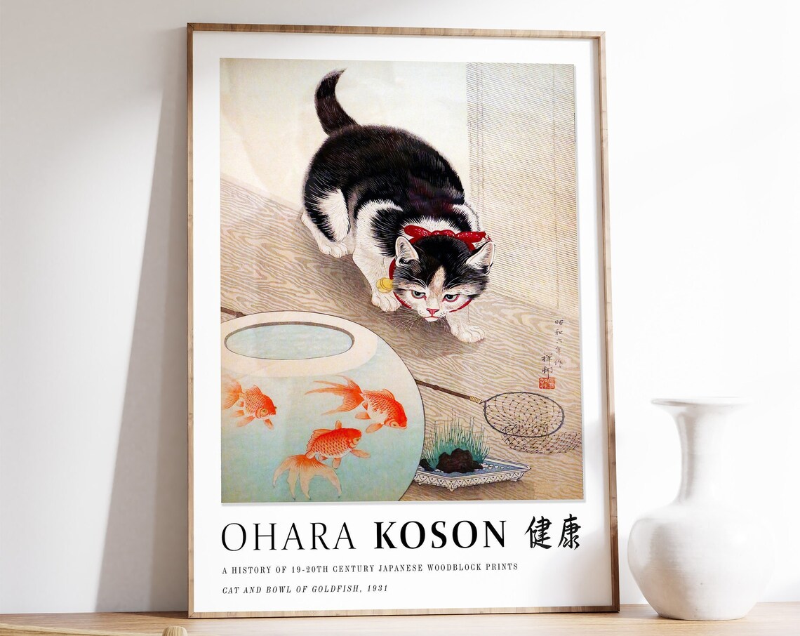 Japanese Cat Poster, Ohara Koson Animal Print