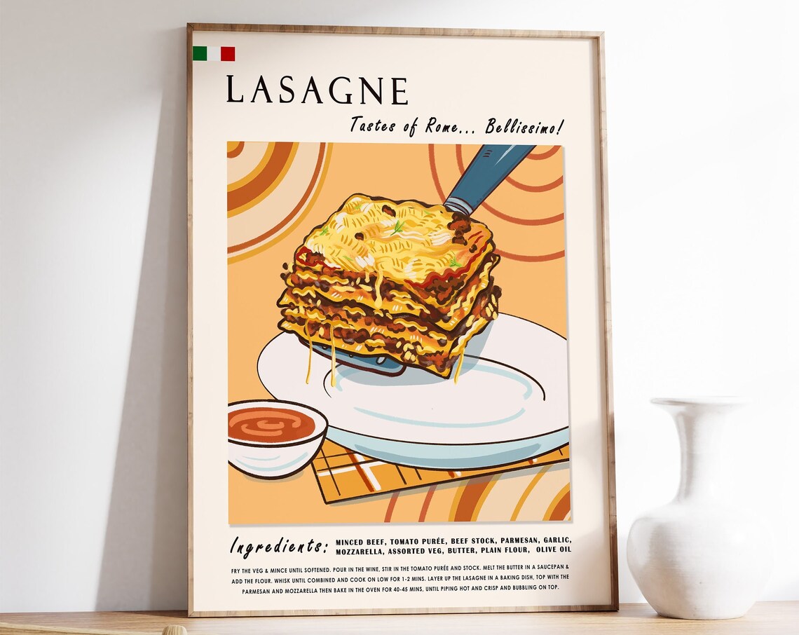 Italian Lasagne Retro Kitchen Art Print, Rome