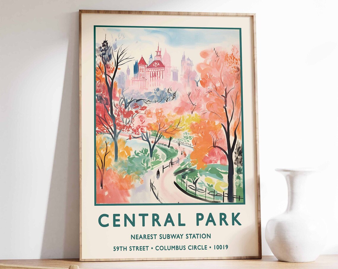 Central Park Autumn Watercolor Painting New York City Art Poster