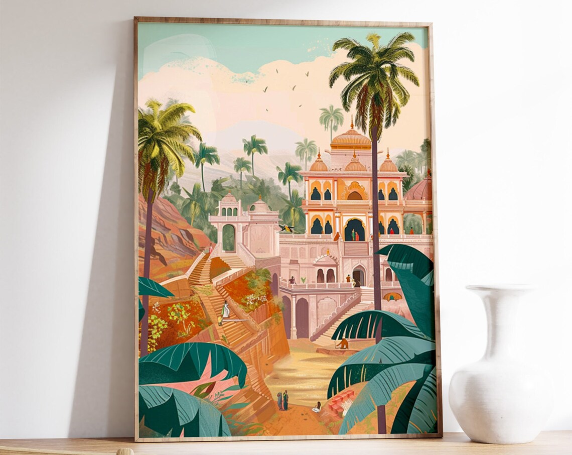 Indian Palace Domes Garden Art Print Traditional Temple Decor