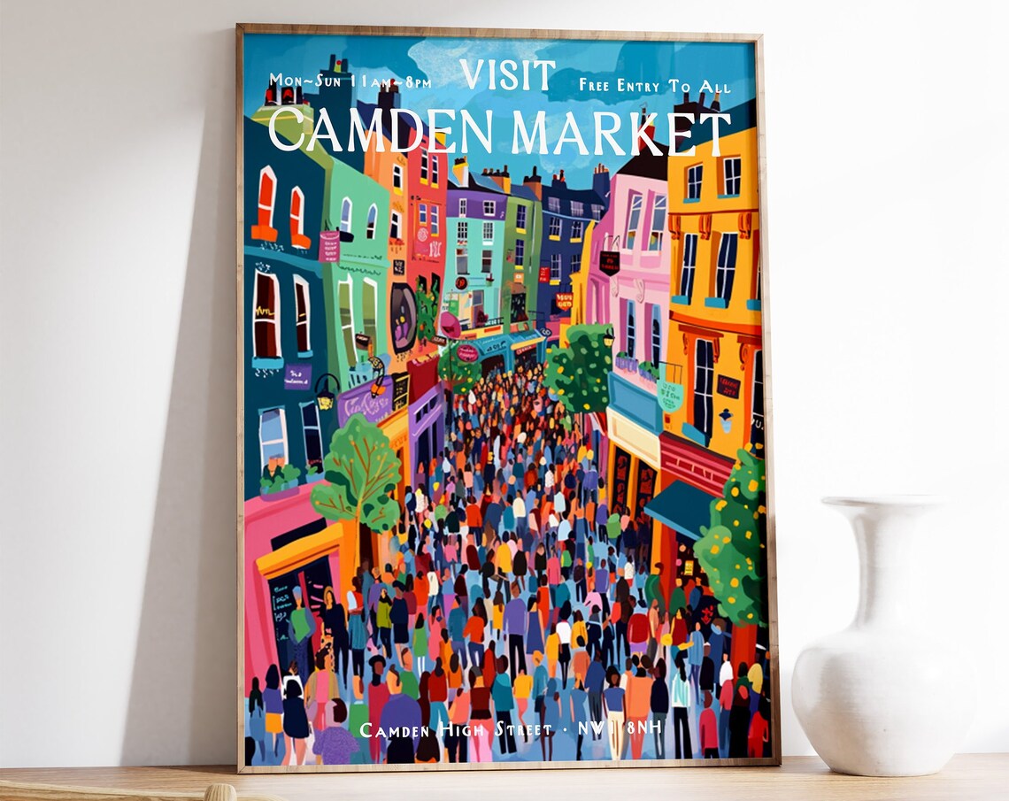 Visit Camden Market Colorful High Street London Tourism Poster