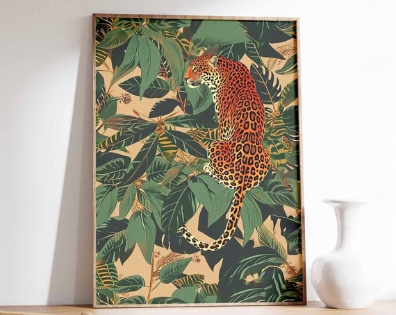 Tiger Print Vintage Tiger Poster Botanical Decor Jungle Art Japanese Tiger Art Indian Tiger Art Tropical Wall Art Vintage Animal Art