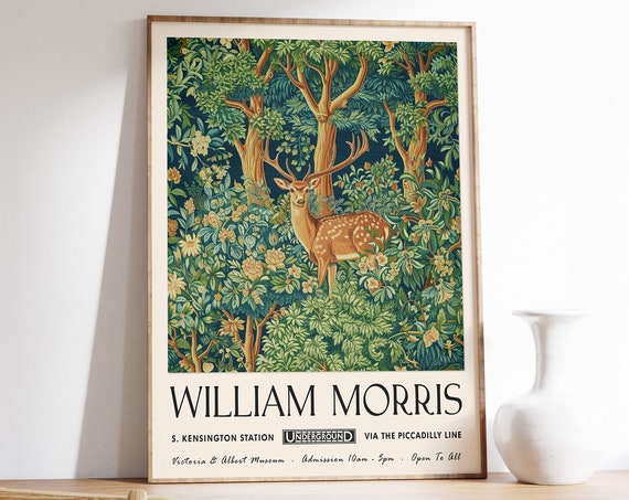 William Morris Print William Morris Exhibition Poster Kew Gardens Print London Print William Morris Poster Vintage Wall Art Deer Art