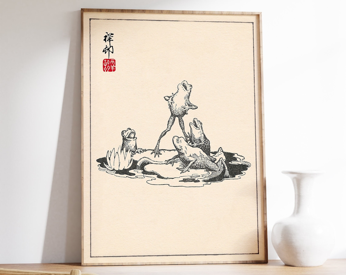 Japanese Frog Ukiyo-E Art Print, Vintage Animal Art